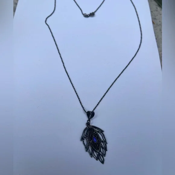 925 Sterling Silver Necklace & Pendant Italy chain vintage blue stone - Picture 8 of 16